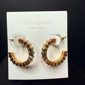 kate spade Gold Hoop Earrings with Pink, Green, Blue and Rainbow Gemstones